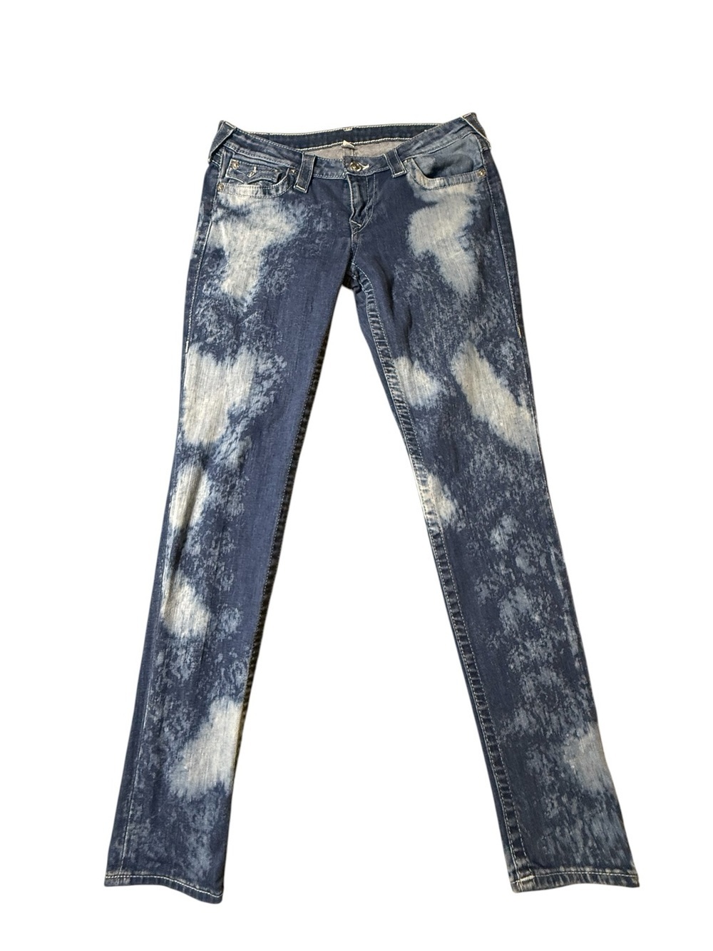 True Religion Skinny Flap Jeans Womens 31 Blue Acid Washed Custom